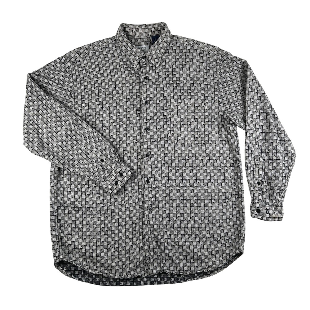 Vtg Dewey's Shirt Mens Large Geometric Pattern Button Up Long Sleeve Textured